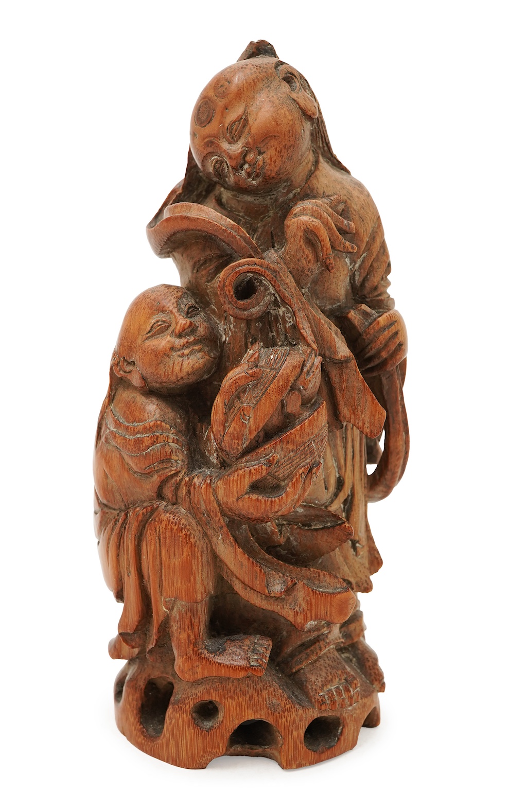 A Chinese carved bamboo group of the He He Erxian, 19th century